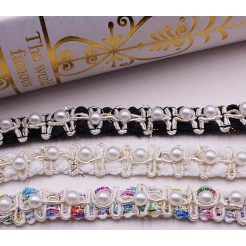 1Yards Pearl Beaded Lace Trim Fringe Embroidered Ribbon Fabric Handmade Sewing Crafts Supplies Handicraft Accessories Needlework