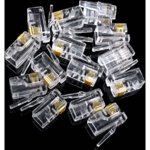 100Pcs Crystal Head RJ11 4P4C Modular Plug Gold Plated Network Connectors
