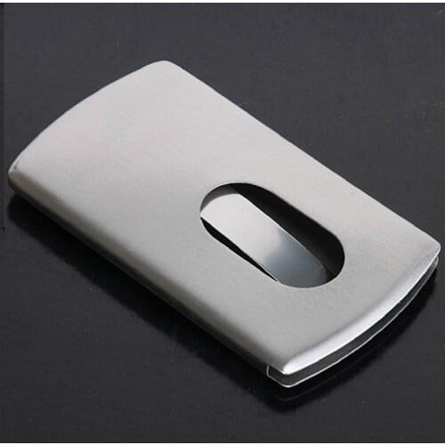 100 pcs Vogue Thumb Slide Out Stainless Steel Pocket Business ID Credit Card Holder Case Men