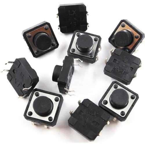 12*12*6.5MM Copper Foot 4-pin Micro-key Switch 12x12x6.5 Stainless Steel Shrapnel Push Button Switches 10pcs/lot