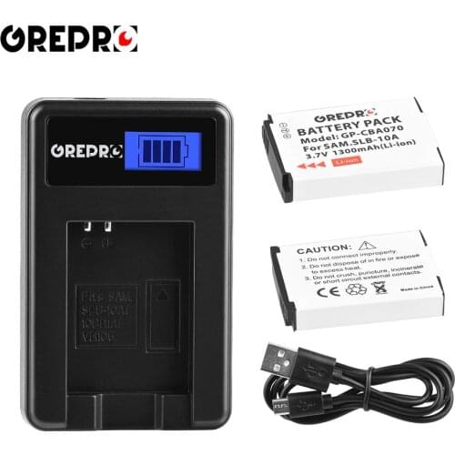 2Pcs 1300mAh SLB-10A SLB 10A SLB10A Battery + LCD USB Charger for Samsung EX2F WB150F WB250F WB350F WB750 WB800F WB500 WB550