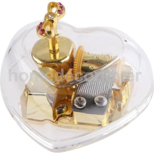 Acrylic Heart Bowknot Clockwork Music Box Melody Play Box Kids Christmas Gift