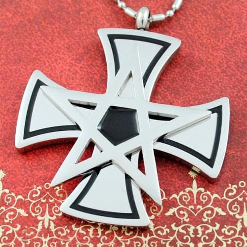 AMUMIU Religious Charm Pentacle Cross Pendant Necklace 316L Stainless Steel Jewelry For Men Women Fine Christmas Gifts KP1724