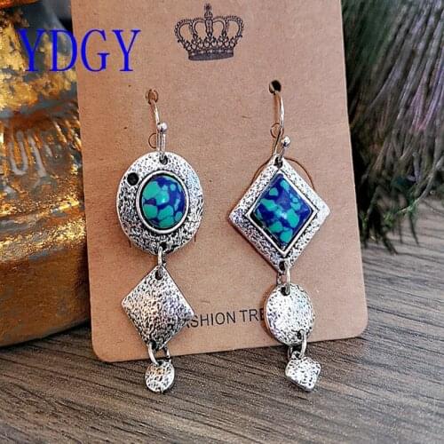 YDGY2019 long geometric Earrings large earrings handmade by Bohemia in Green Malachite exaggerated Earrings