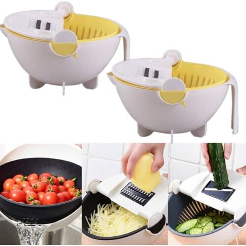 Double Vegetable Slicer With Handheld Drain Basket Grater Peeler Stainless Steel Slicer For Potato Spaghetti Fruit Kitchen Tools