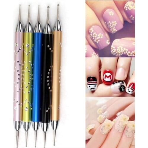 Dual-ended Nail Dotting Pen Crystal Beads Handle Multifunctional Rhinestone Studs Picker Wax Pencil Manicure Nail Tool 5Pcs/Set