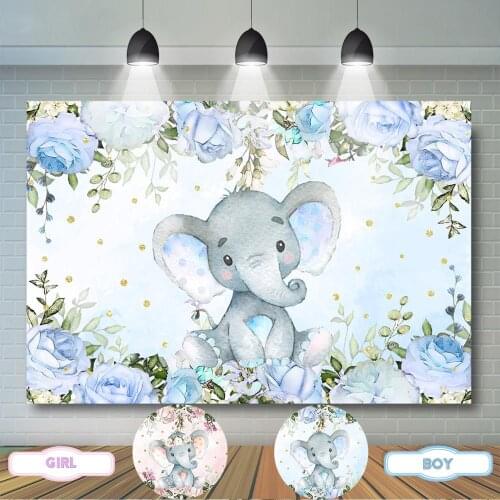 Elephant Baby Shower Backdrop Floral Elephant Gender Reveal Photo Background Boys /Girls Birthday Party Decor Banner Supplies