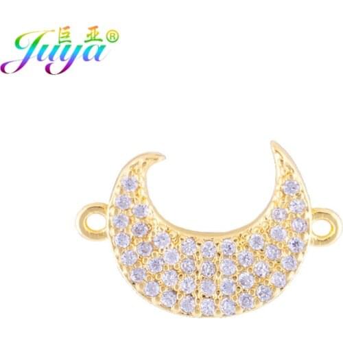 DIY Jewelry Findings Micro Pave Zircon Crescent Moon Charm Connector Accessories For Women Bracelet Earrings Jewelry Making