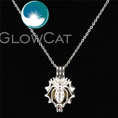 GLOWCAT K55 Animal Spider Web Beads Cage Aroma Essential Oil Diffuser Oyster Pearl Cage Locket Necklaces Collares Jewelry