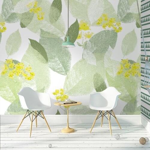 Tuya Art Light green leaf wallpaper for Living room bedroom Mural Wallpapers 3D Desktop Background Wallpaper home decor
