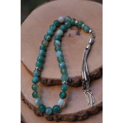 Islamic 33 Prayer Beads Muslim Rosary Beads For Men Prayer Bracelet For Men Accessory Green Agate Natural Stone Handmade