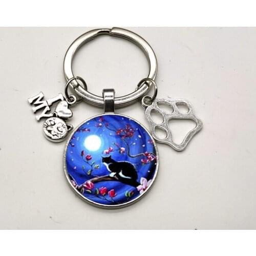 Alloy key ring crystal round animal car keychain fancy cat jewelry gift