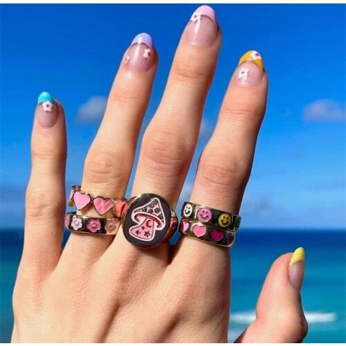 Mushroom moment Ring Alien Flower Queen smile gal Rings Luxury Spring Fine Lucky Jewelry Heart Clouds Rings for Women Gift