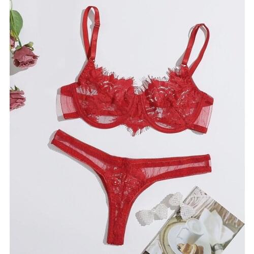 Sexy lingerie Sets Bralette Panties women Erotic Underwear Sexy Lace Temptation Three Point Lingerie With Steel Ring