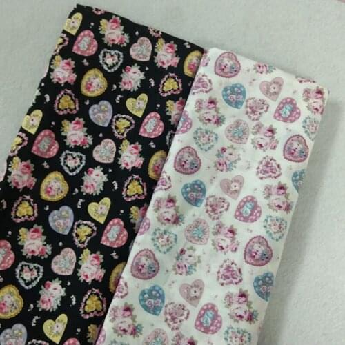 So Pretty 4 Colors Flower Hearts Printed Cotton Poplin Fabric Quilting Baby Bedding Tilda Cloth Patchwork fabric for sewing