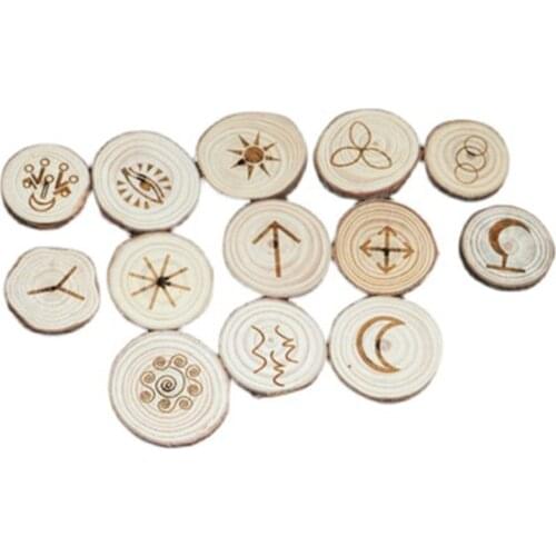 13pcs/set Handmade Wooden Viking Runes Kit Symbols Beads Gypsy Rune Divination Sign Wizard Ritual Props with Cloth Bag