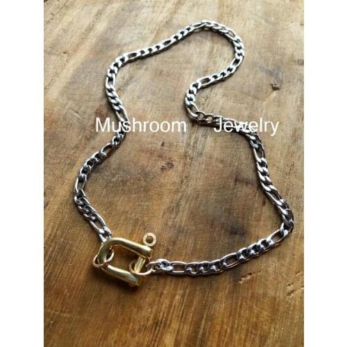 Gold Necklace For Women Carabiner Lock Lightning Bolt Pendant Necklace Copper Punk Statement Jewelry Oval Lasso Necklaces For W