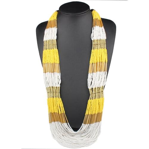 Claire Jin Small Bead Multi Layer Long Ethnic Necklace Women Fashion Statement Handmade Sweater Chain Necklaces Bohemian Jewelry