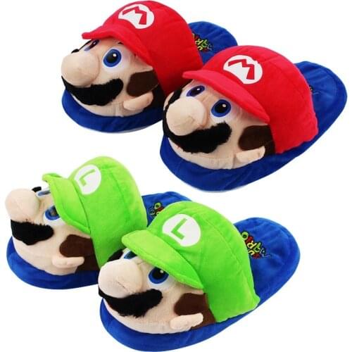 28cm Mario Dolls Slippers Toys Home Shoes Cotton Plush Winter Home Woman Man Luigi Slipper Indoor Cute Slippers
