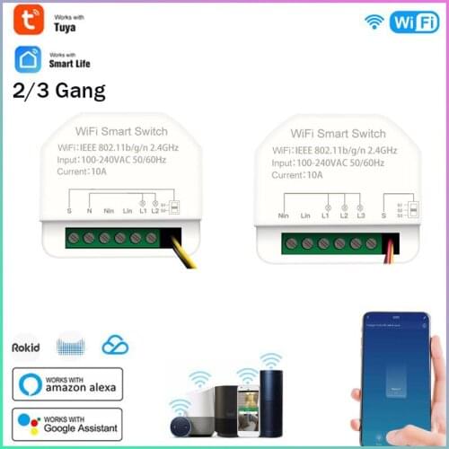 Tuya Smart 10A Wifi Switch Smart Home 2/3 Gang Relay Breaker Module DIY Smart Lighting Timer Switch Work With Alexa Google Home
