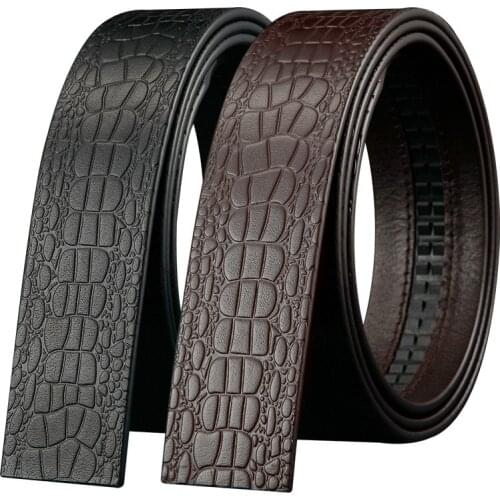 High Quality no buckle belt mens fashion Crocodile Grain designer genuine leather Waist Strap Automatic without buckle male belt