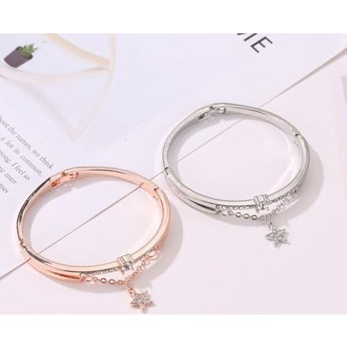 Rose Gold Silver Double Charm Bracelet Bangle Sweety Jewelry for Women Girl Pulseras Accessories
