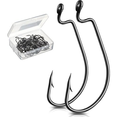 DONQL 50pcs/ Box Wide Crank Fishing Hooks Carbon Steel Offset Carp Fishhook For Soft Worm Lure 5/0#-1# Bass Barbed Fishing Hooks