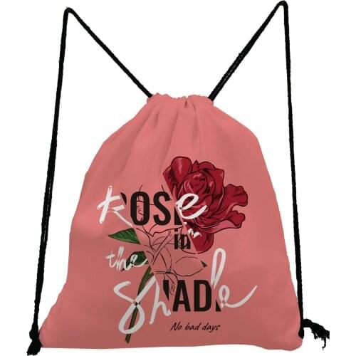 Red Rose Print Backpack Pretty Unisex Drawstring Bags Fashion Shoe Bag to School High Capacity Storage Bag Eco Friendly Book Bag