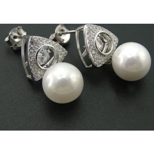 925 Sterling Silver Moving Stone Stud Earrings Dancing Diamond CZ & Natural Freshwater Pearl Womens Stud Earrings For Gift