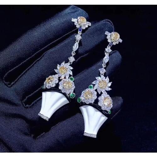 Gaily decorated basket earring long earring 925 sterling silver with cubic zircon fine women jewelry free shipping party