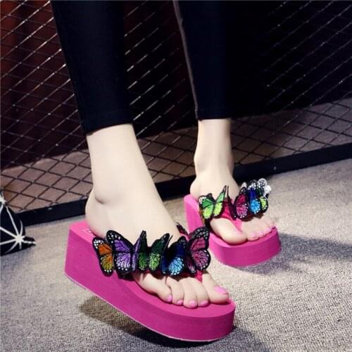 2021 Summer Ladies Slippers Handmade Butterfly Flowers Cute Age-Reducing Fashion Sandals Wear Non-Slip Beach Vacation Flip Flops