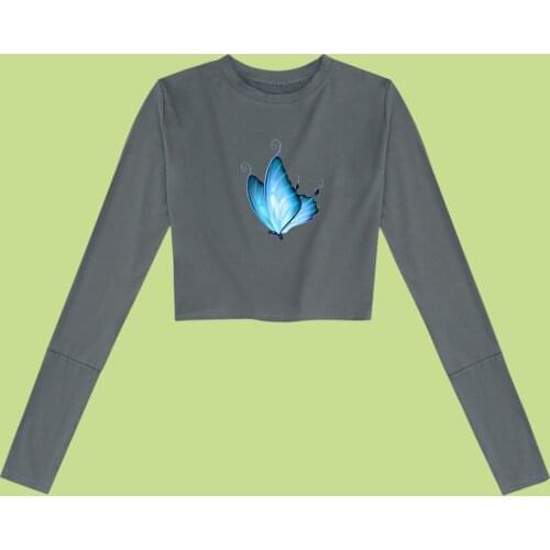 Harajuku Butterfly Tops Women Cotton Oversized Graphic Sweatshirt Animal Print T Shirt Hip Hop Two-piece Suits for Girls Clothes