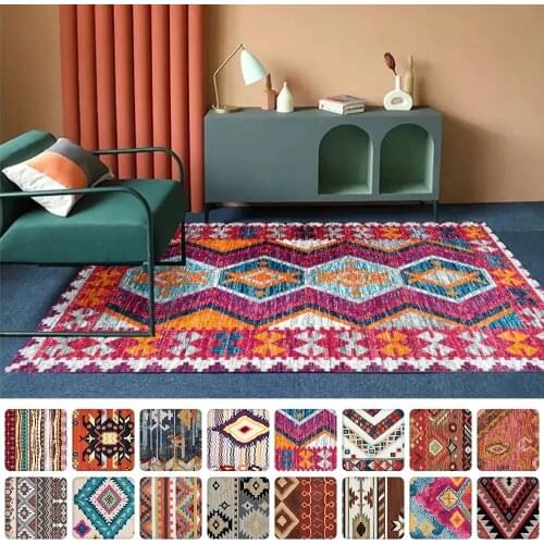 Bohemian Carpet Retro Morocco Ethnic Style Carpets for Living Room Cotton Linen Floor Mat Anti-Slip Bedroom Area Rugs Home Decor