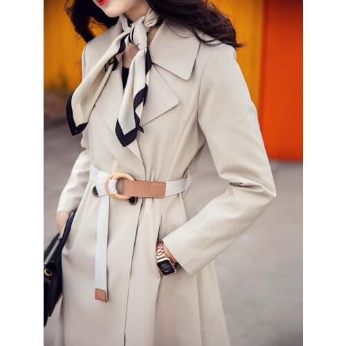 High End Skirt Windbreaker Womens Middle Length Slim Waist Hepburn Style British Style Coat