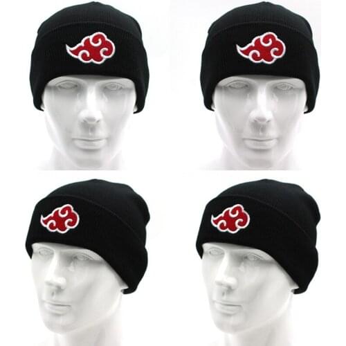 Japanese Anime Akatsuki Embroidered Beanie Hat Hiphop Man Ninja Red Cloud Logo Knitted Hat Women Skullies Autumn Winter Wool Cap