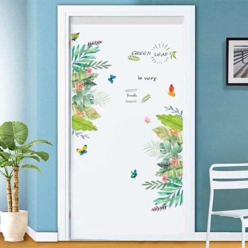 Vivid Green Leaf Plants Butterfly Baseboard Wall Stickers Home Door TV Background Living Room Bedroom Decor Mural Art Decals