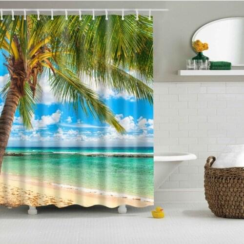 Beach Sunset Shower curtain Waterproof polyester 3D Blackout bathroom curtain Large 180x200cm for bathroom curtain