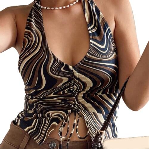 2021 Футболка Female Clothing Short Sleeve T-shirts Womens Blouse Floral Printing Halterneck Halter Sleeveless For Summer Top