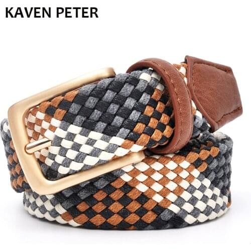 Women Braided Belt With Gold Buckle 3.0 CM Width Without Holes Cotton Weave Pipe Strong Belts Knitted Lover Belts