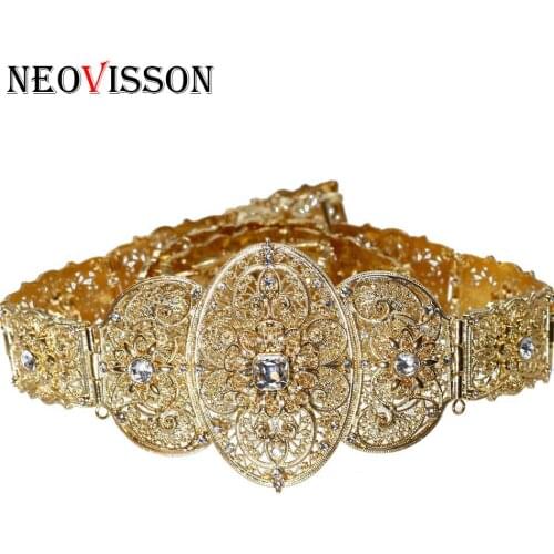 NEOVISSON Caucasus Big Ellipse Metal Waist Belt For Women 3 Color Customize Rhinestone Wedding Body Chain Algeria Caftan Jewelry