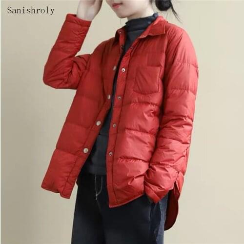 Autumn Winter 90% White Duck Down Coat Women Warm Single-breasted Lightweight Down Jacket Female Shirt Collar Short Parkas Tops
