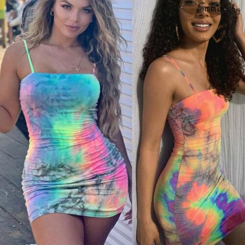 Women Sexy Sleeveless Slip Bodycon woman clothes 2020 Tie Dyeing print Female Wrap summer mini pencil dress Party Beach Club