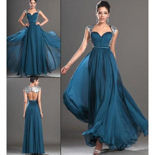 New hot sexy backless cap sleeve sequined long beach Formal Evening gown 2015 vestidos floor-length Evening Dress free shipping