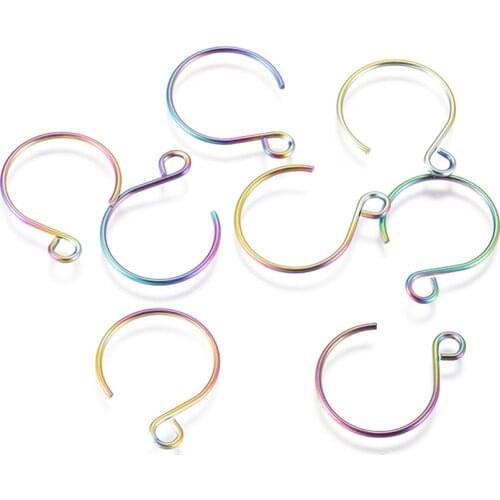 10pcs Vacuum Plating 304 Stainless Steel anti-allergy Earring Hooks Multicolor Earring Jewelry Accessories with Loop ,4 Styles