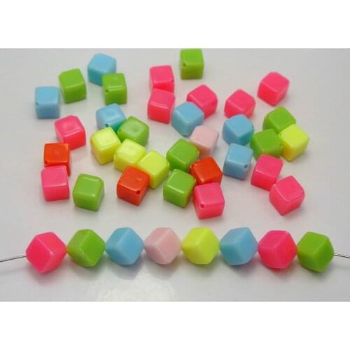 100 Mixed Pastel Color Acrylic Diagonal Cube Beads 7X7mm