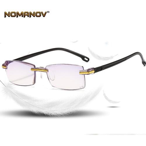 2 Pairs TR90 Rimless Frame Cut Anti-blu Light Lenses Reading Glasses +0.75 +1 +1.25 +1.5 +1.75 +2 +2.5 to +4 for Read
