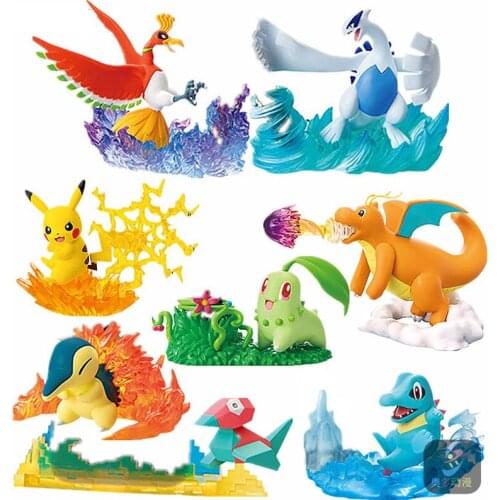 8pcs Original Pokemon RE-MENT Charmander Dragonite Pikachu Lugia Venusaur PVC Movie Model A Doll Boy Toys