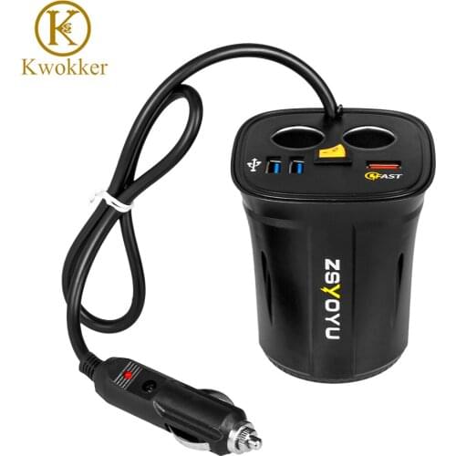 12V USB Socket Cup Holder Cigarette Lighter Voltmeter Charger Display Temperature Car Charger Voltage QC3.0 USB Car Fast Charger