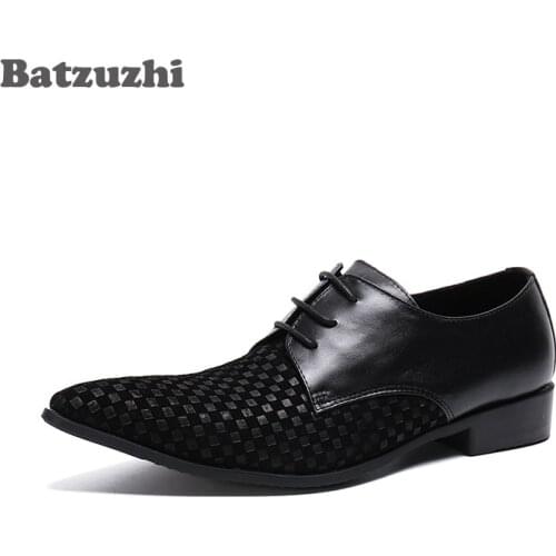 Batzuzhi Italian Leather Mens Dress Shoes Pointed Toe Black Business Leather Shoes Lace-up Formal Dress Shoes, Big US6-US12
