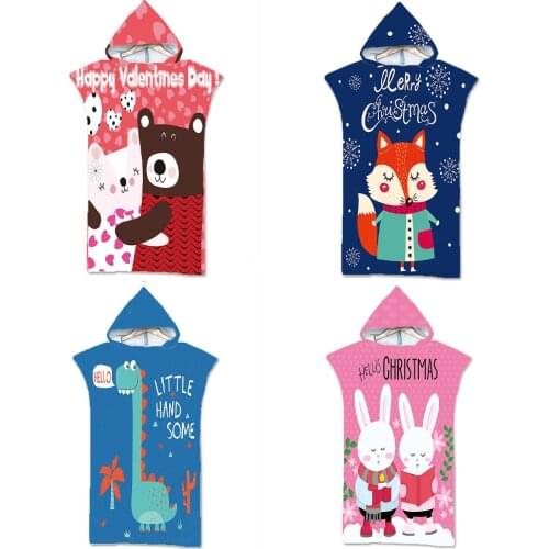 Customizable Microfiber Fabric Quick Dry Beach Bath Towel Love Couple Parent-Child Swimwear Changing BathRobe Cloaks Hooded